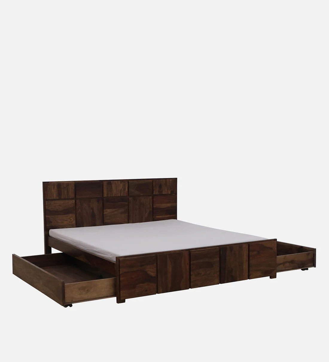 Sheesham Wood King Size Bed In Provincial Teak Finish With Drawer Storage
