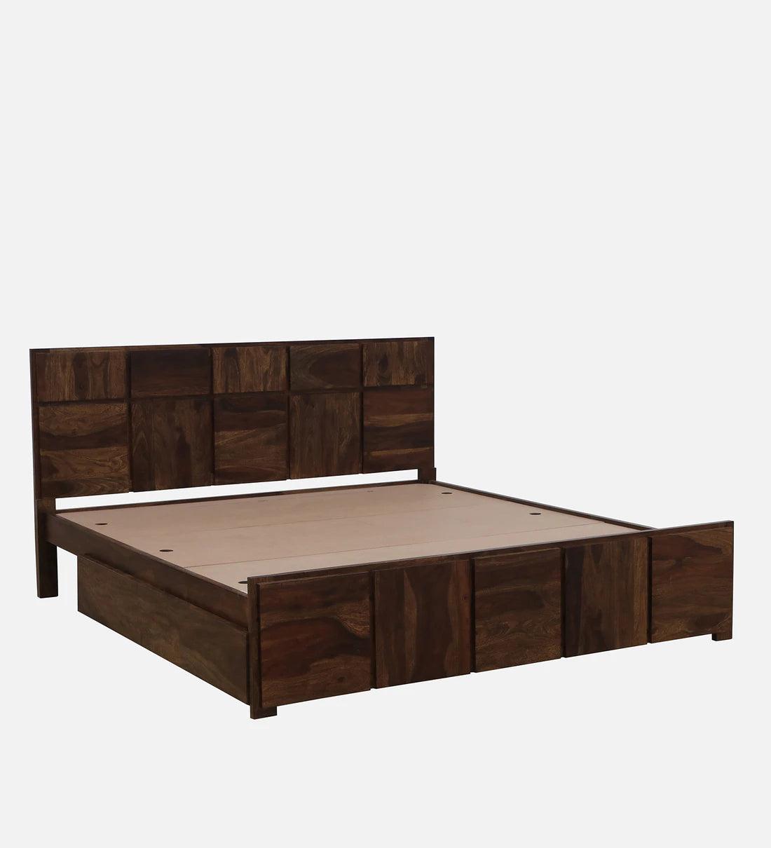 Sheesham Wood King Size Bed In Provincial Teak Finish With Drawer Storage - Ouch Cart