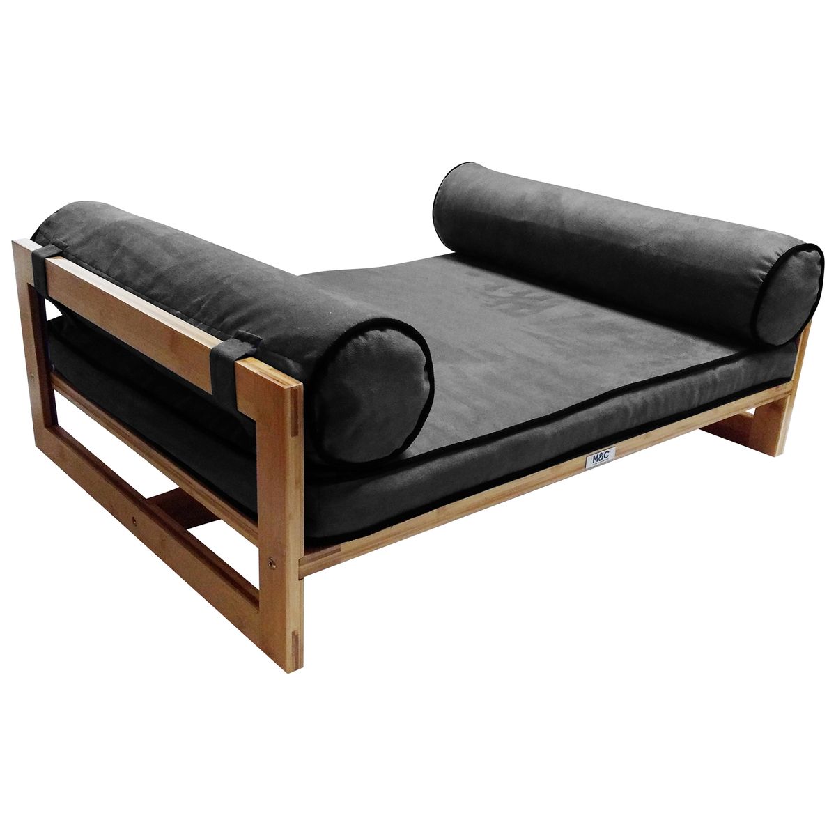Modern Wooden Dog Bed with Plush Cushion & Bolster Pillows OUCH CART