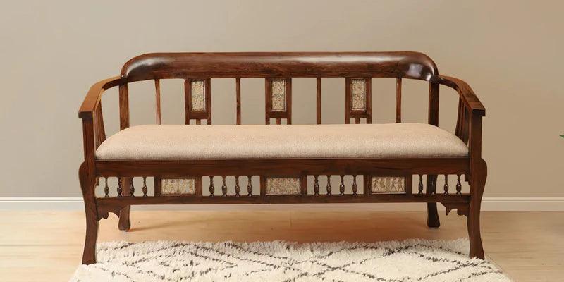 Teak Wood 3 Seater Sofa in Walnut Colour - Ouch Cart