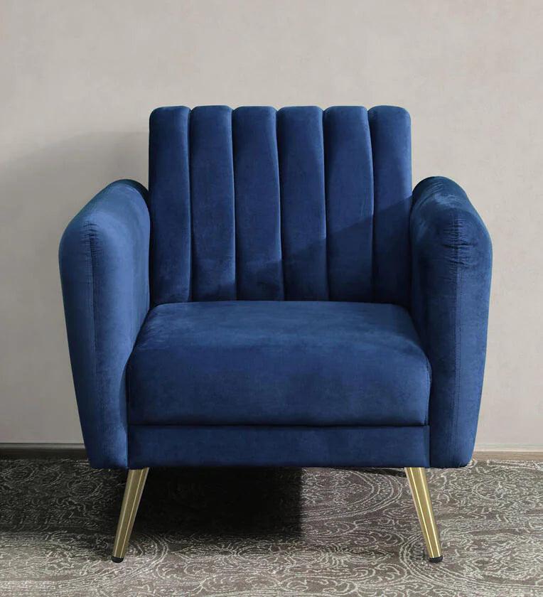 Velvet 1 Seater Sofa In Royal Blue Colour - Ouch Cart
