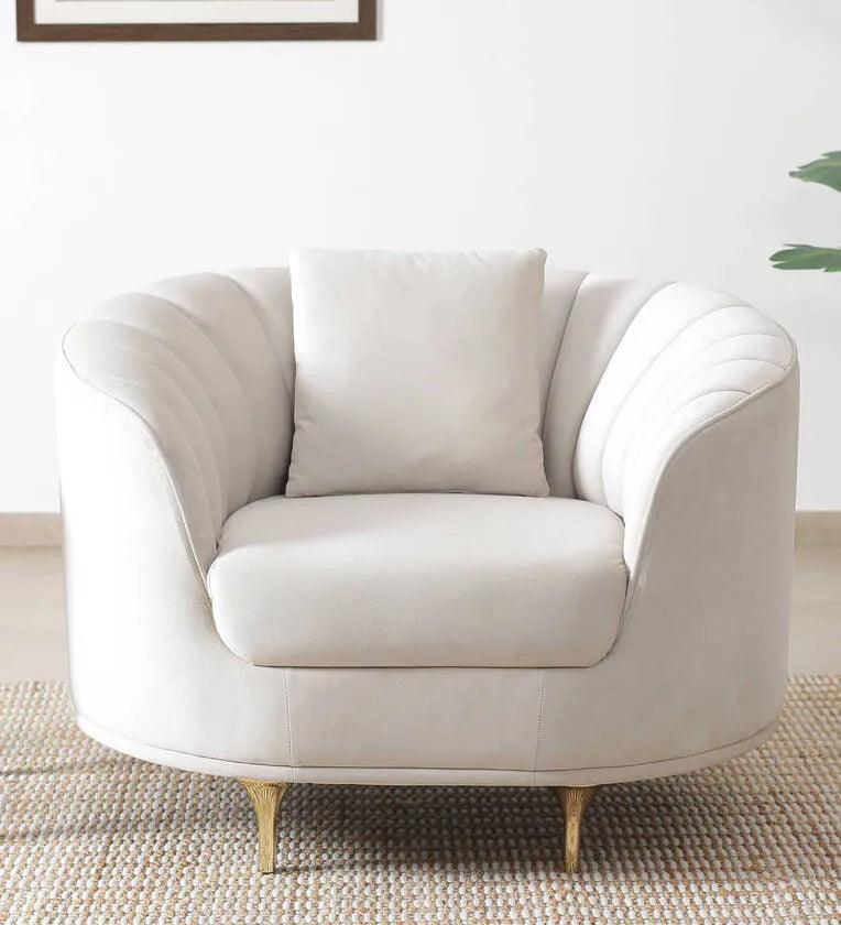 Fabric 1 Seater Sofa In Cream Colour - Ouch Cart