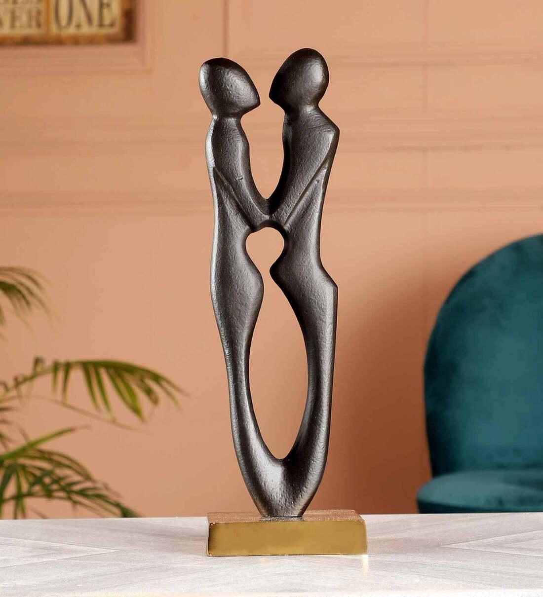 Black Couple Statue Aluminium Table Accent, - Ouch Cart