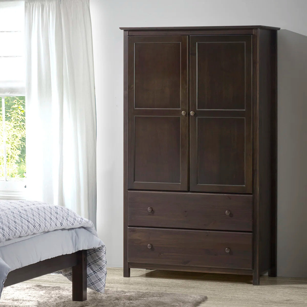 Shaker Bedroom Solid Wood Wardrobe Armoire with Drawers-OUCH CART | Wardrobe