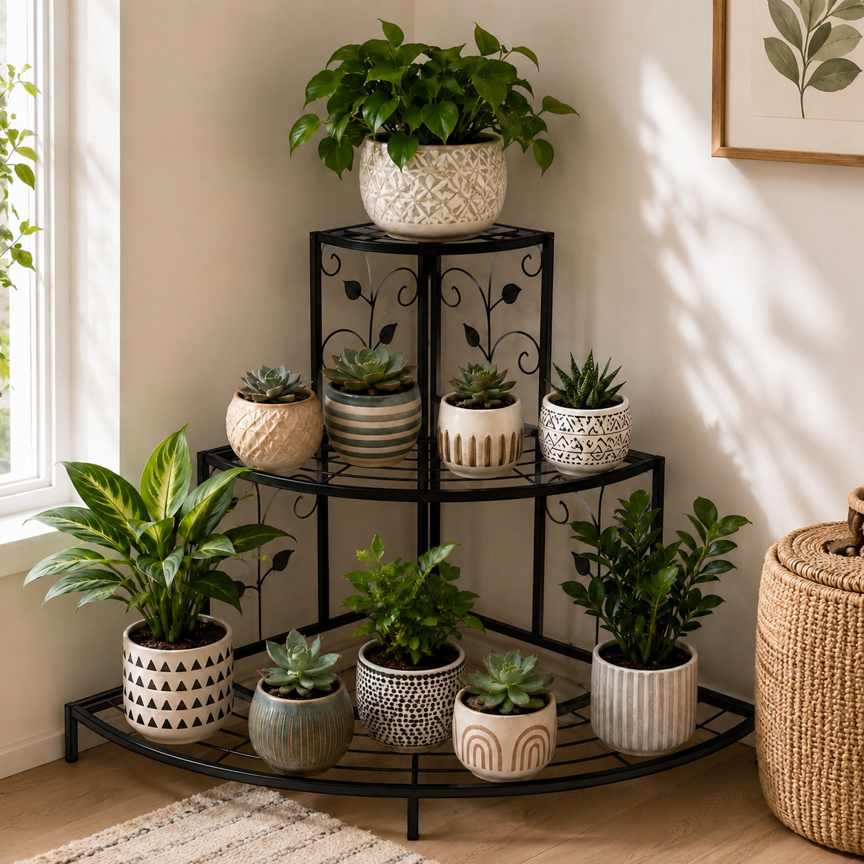 3-Tier Corner Plant Stand - Space-Saving Indoor Planter Shelf for Stylish Home Decor Ouch Cart