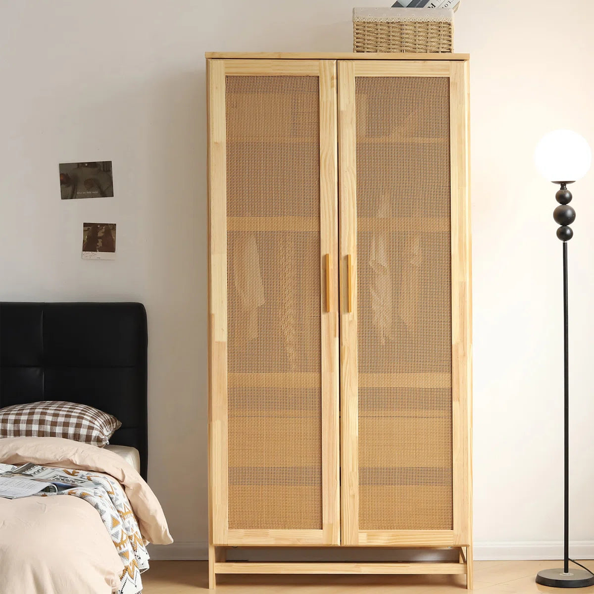Albertha Solid Wood Bedroom Wardrobe Large Storage Rattan Door Style