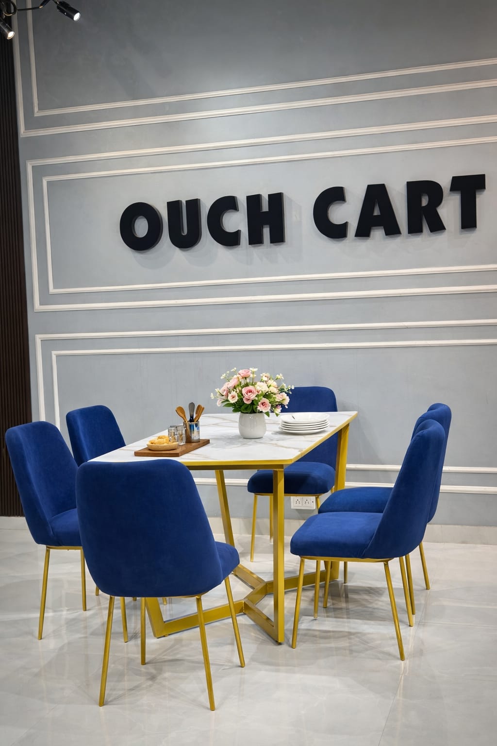 Luxury Marble-Finish Conference Table with Gold Metal Frame | Modern Office & Meeting Room Table Set