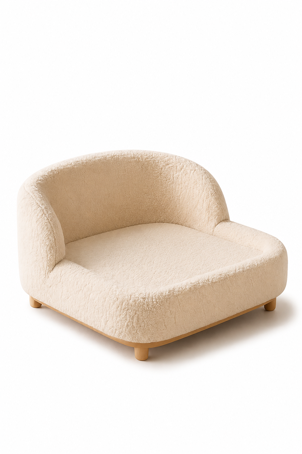Plush Teddy Fabric Pet Sofa Bed – Soft Elevated Dog & Cat Couch with Wooden Legs, Cozy Washable Pet Lounge OUCH CART