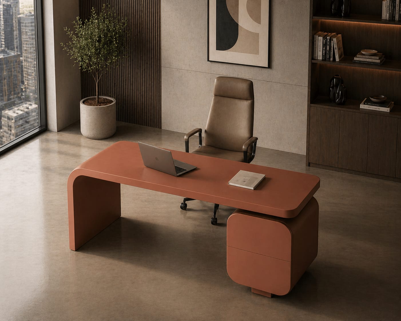 Modern Executive Office Table with Storage Ouch Cart