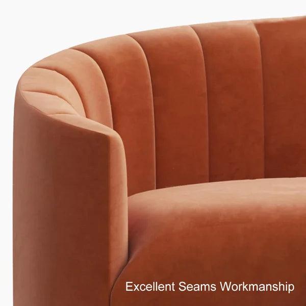 Modern Velvet Couch Curved Sofa in Orange with Stainless Steel Base - Ouch Cart