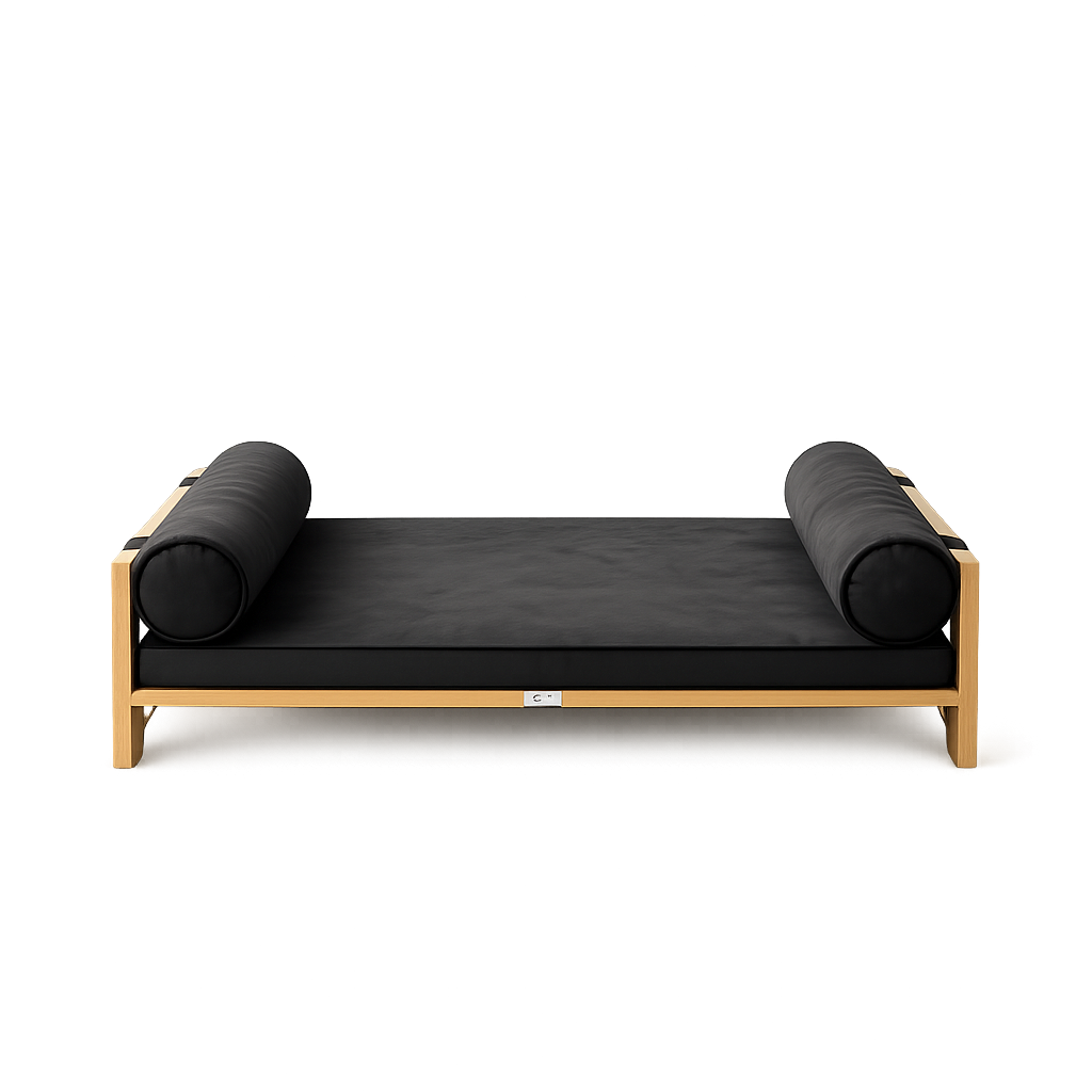 Modern Wooden Dog Bed with Plush Cushion & Bolster Pillows OUCH CART