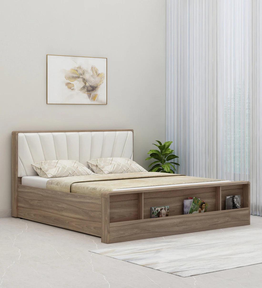 Symo King Size Bed in Bella Noce & Glossy White Colour with Hydraulic Storage - Ouch Cart