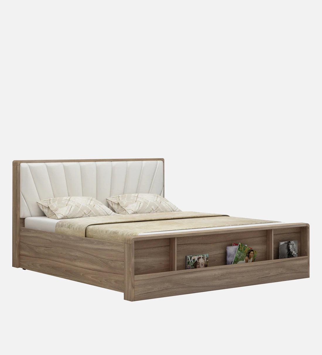Symo King Size Bed in Bella Noce & Glossy White Colour with Hydraulic Storage