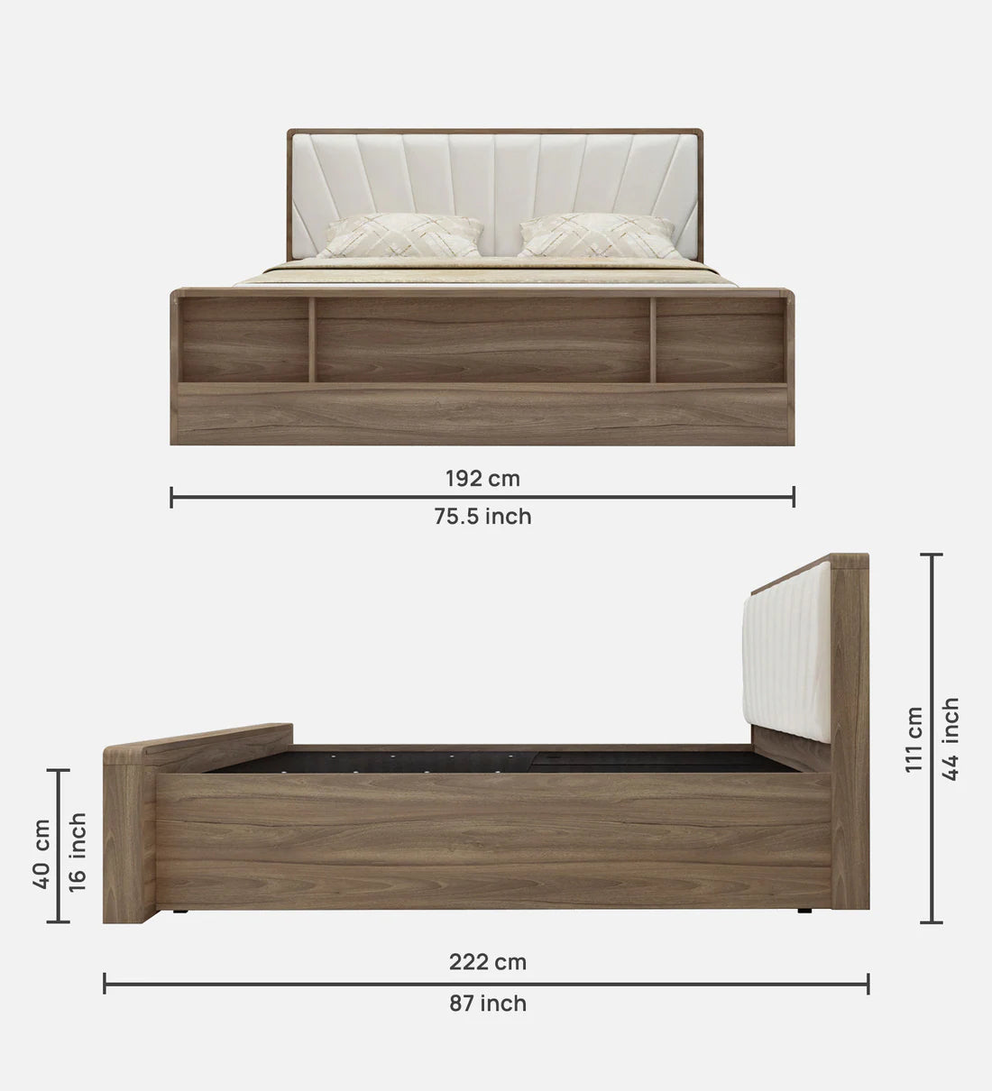 Symo King Size Bed in Bella Noce & Glossy White Colour with Hydraulic Storage