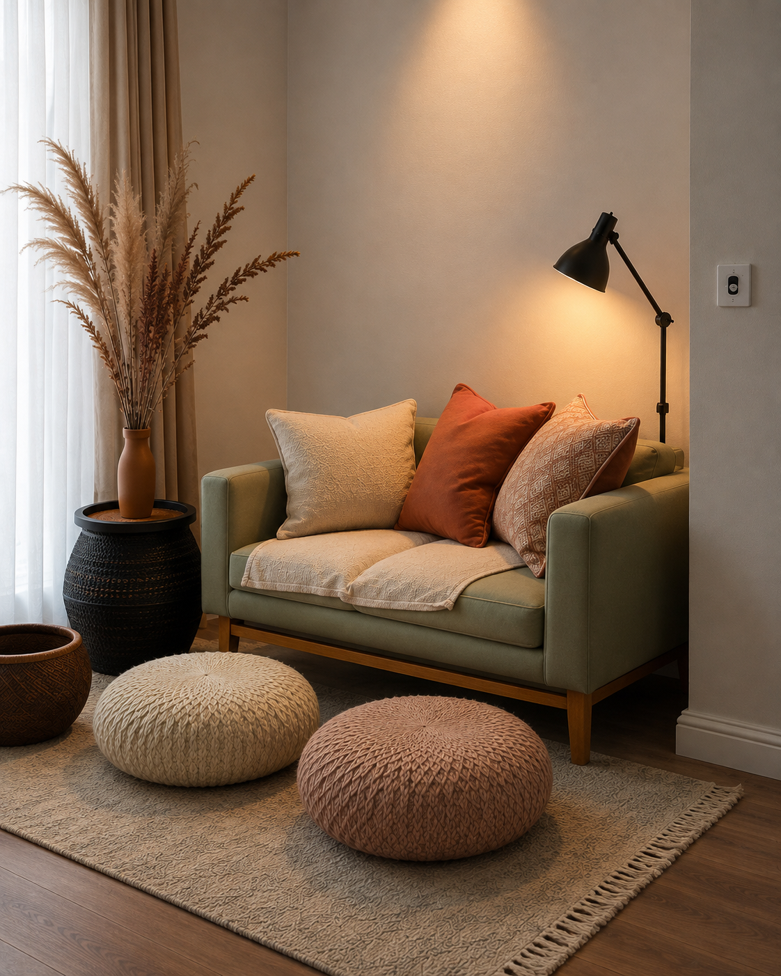 Modern 2-Seater Fabric Sofa with Cushions | Stylish Living Room Sofa