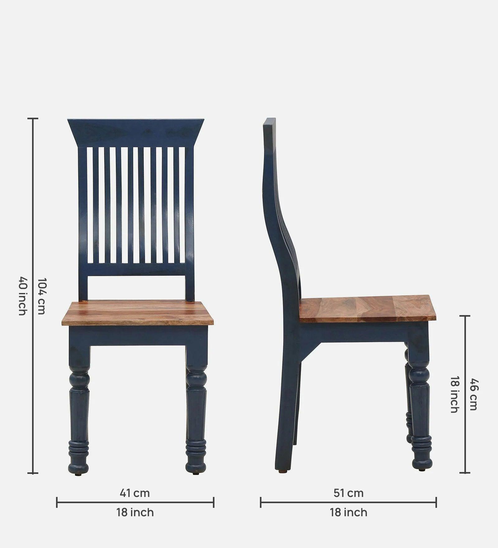 Sheesham Wood 4 Seater Square Dining Set In Blue & Natural Finish - Ouch Cart