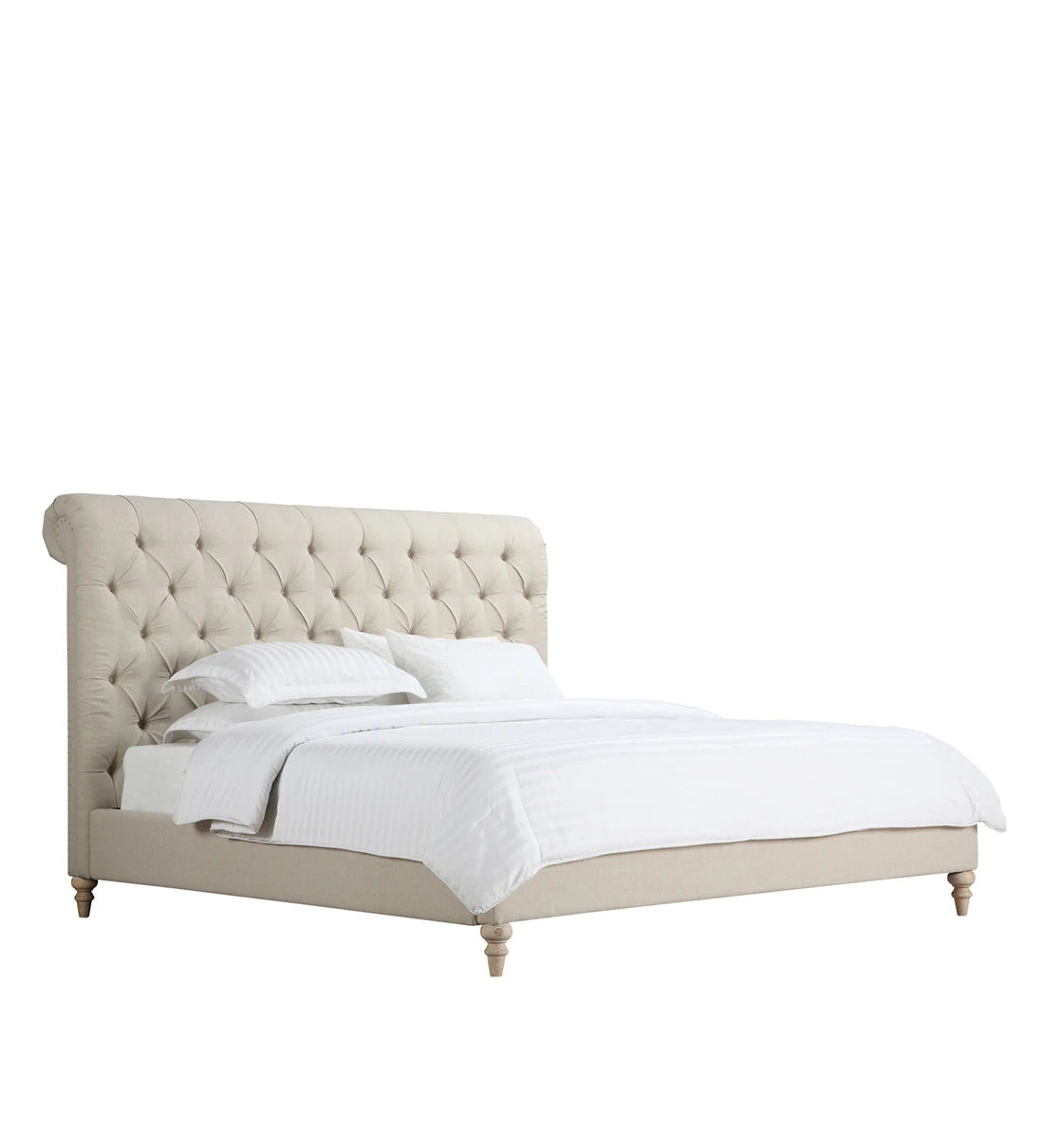 Leo Fabric Upholstered King Size Bed in Beige Colour
