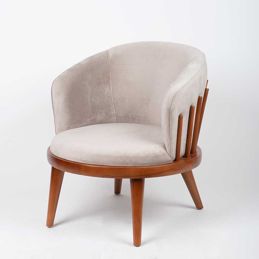 Ouch Cart Modern Cream Upholstered Accent Chair with Wooden Frame OUCH CART