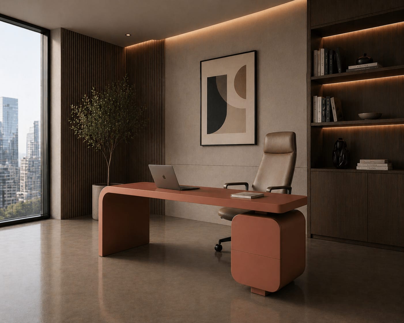 Modern Executive Office Table with Storage Ouch Cart