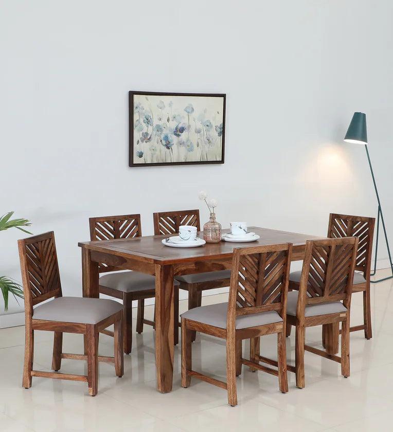 Sheesham Wood 6 Seater Dining Set In Rustic Teak Finish - Ouch Cart