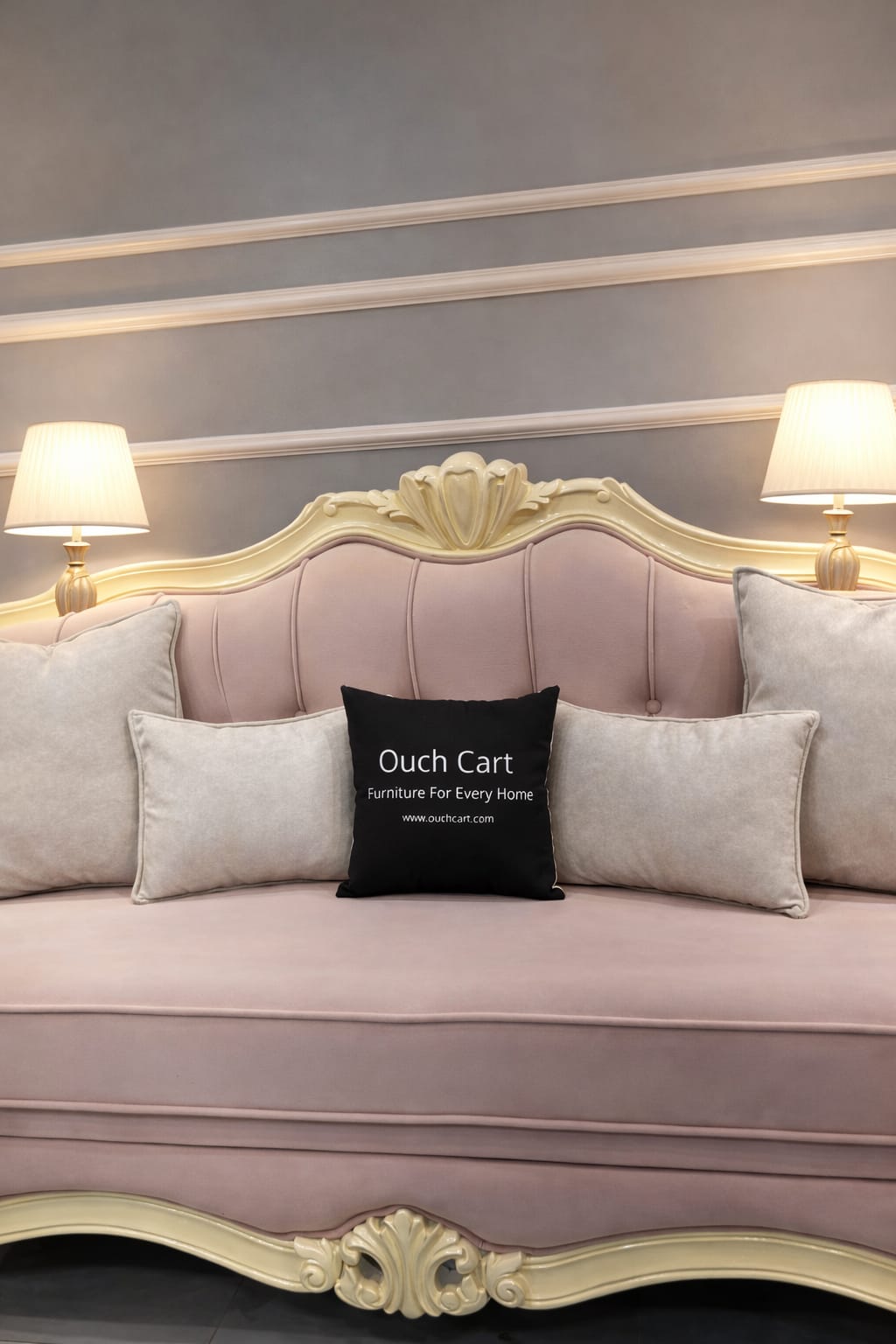 French-style carved pink sofa