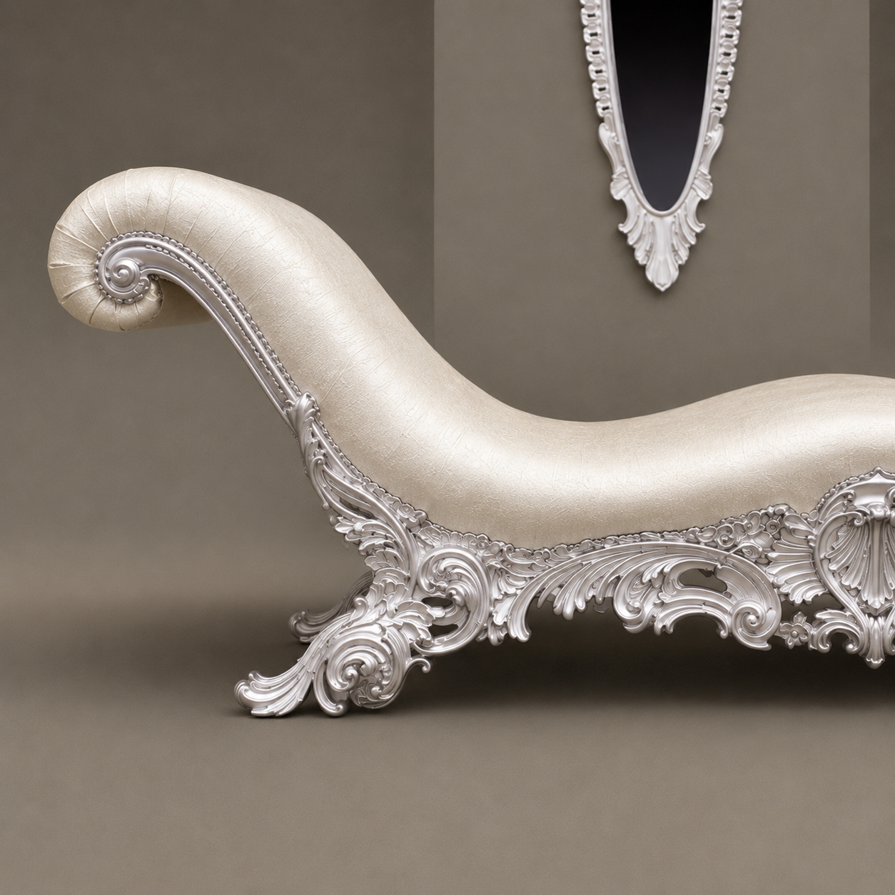 Luxury Ivory Chaise Lounge | Royal Rococo French Style Daybed with Ornate Carved Frame | Elegant Bedroom & Living Room Lounger