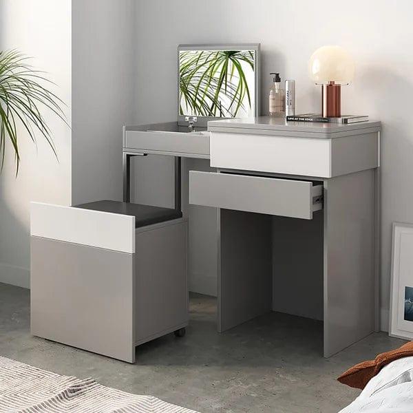 Catalina Gray Makeup Vanity with Mirror Dressing Table with Stool Dressing Table with Makeup Mirror, Modern Vanity Table Desk with & Storage Drawers and Stool for Bedroom, Girls Women - Ouch Cart