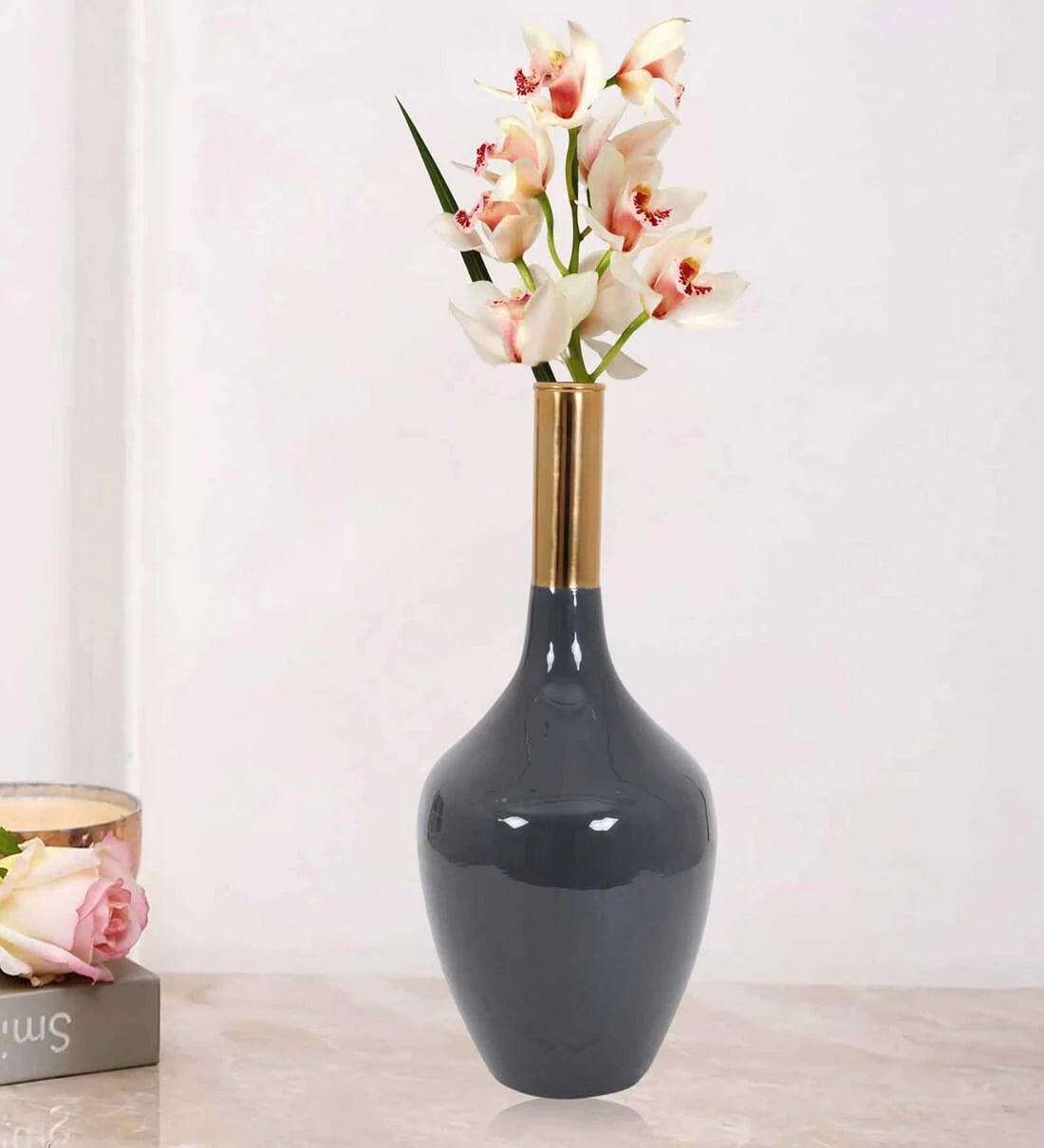 Deidra Dim Grey Brass Table Vase, - Ouch Cart