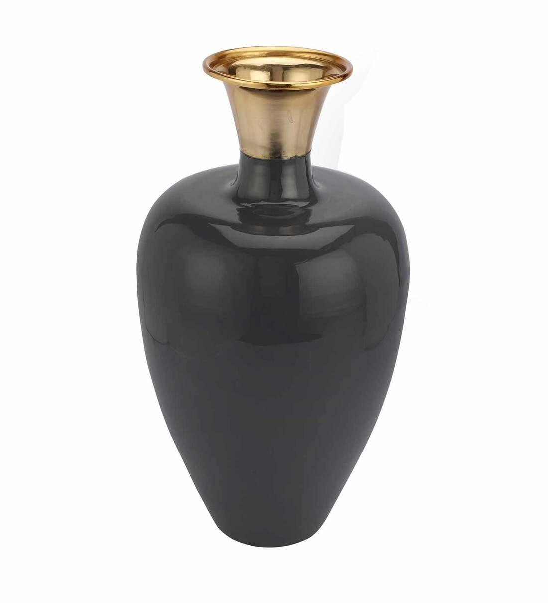 Urn Deidra Dim Grey Metal & Brass Vase Finger Painted Enamel, - Ouch Cart