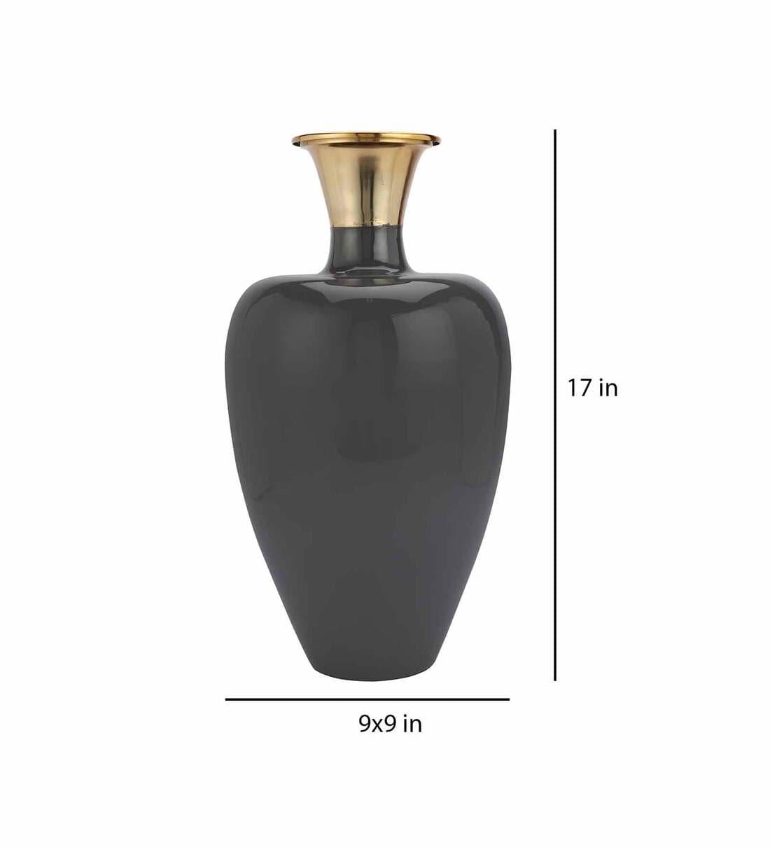 Urn Deidra Dim Grey Metal & Brass Vase Finger Painted Enamel, - Ouch Cart