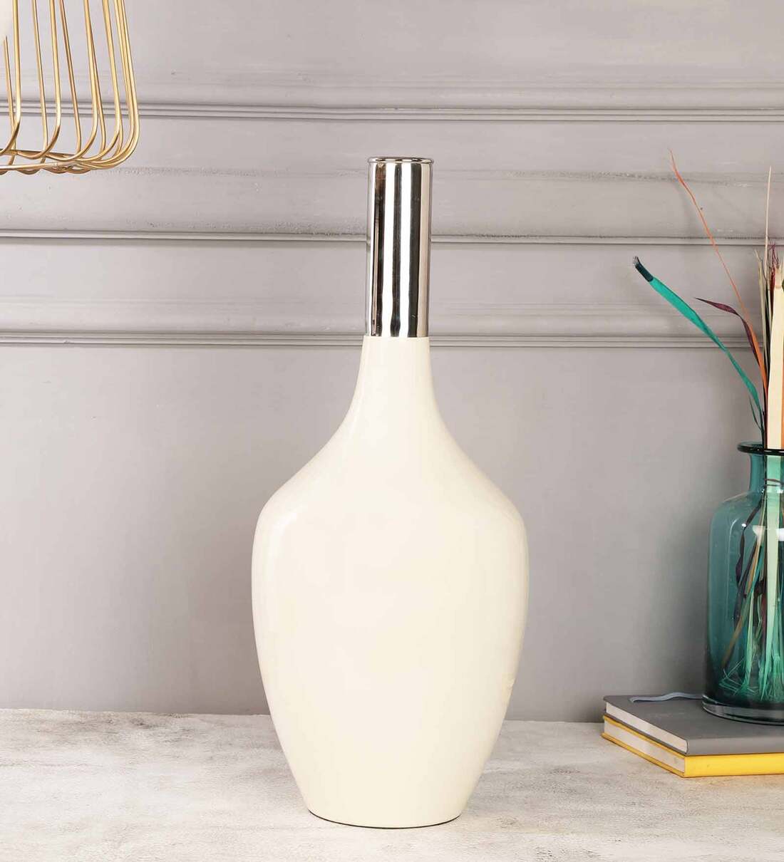 Deidra Fawn White Brass Table Vase,