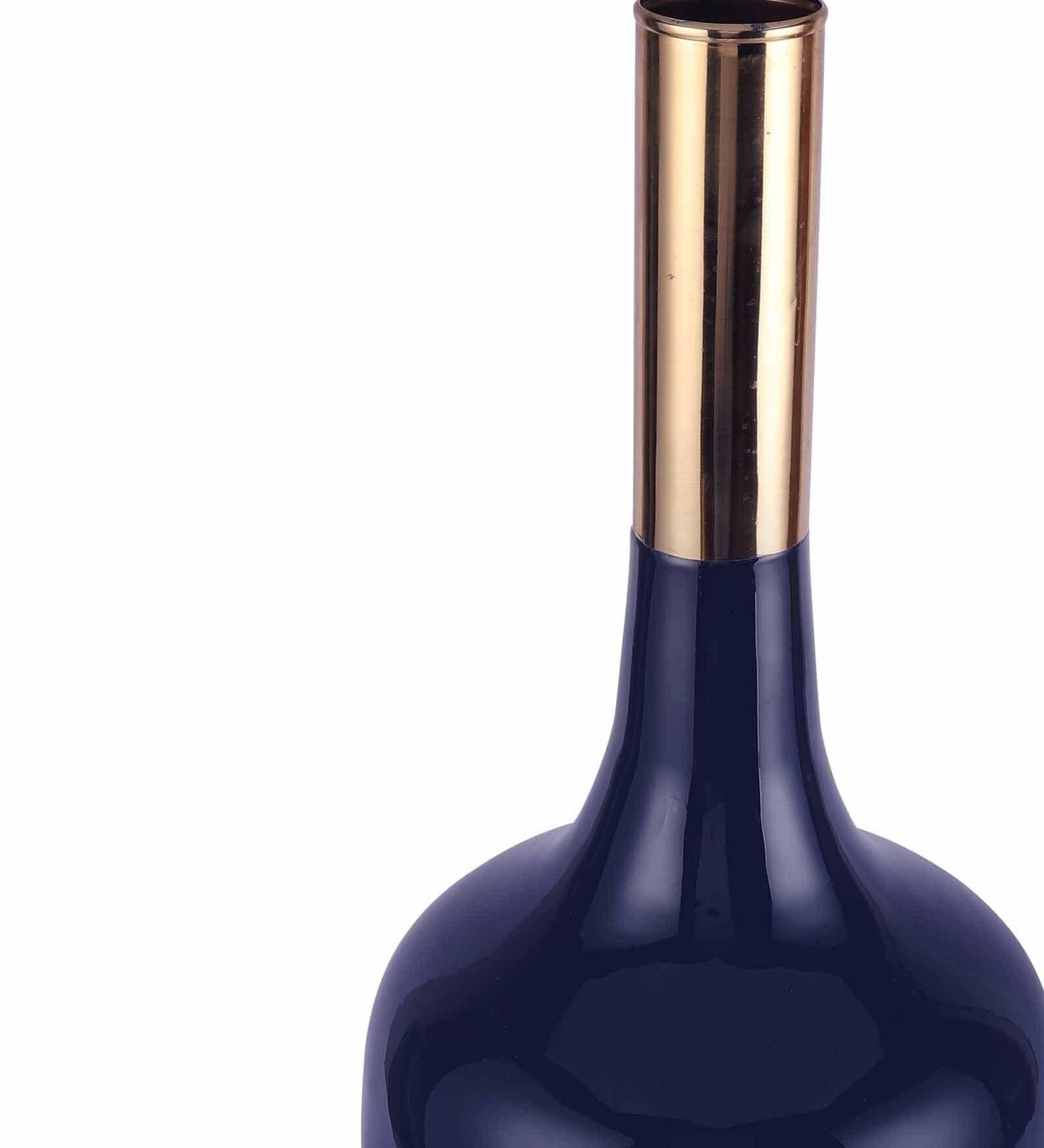 Deidra Teal Blue Brass Table Vase, - Ouch Cart