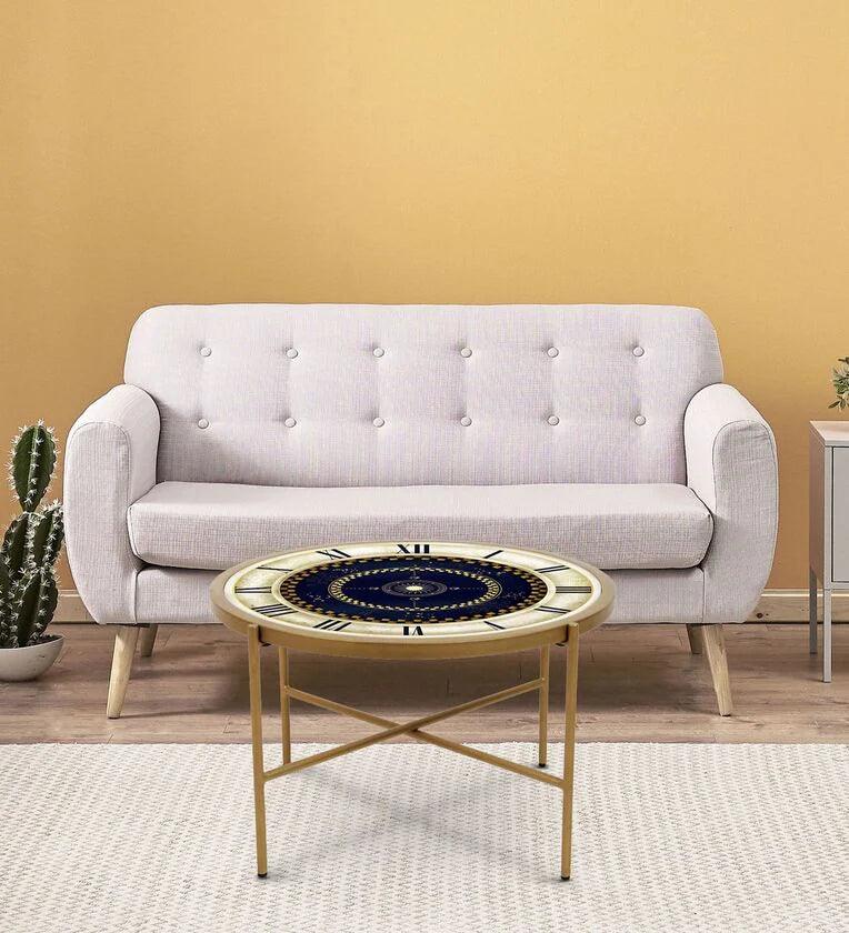 Glass Top Coffee Table in Blue Colour - Ouch Cart