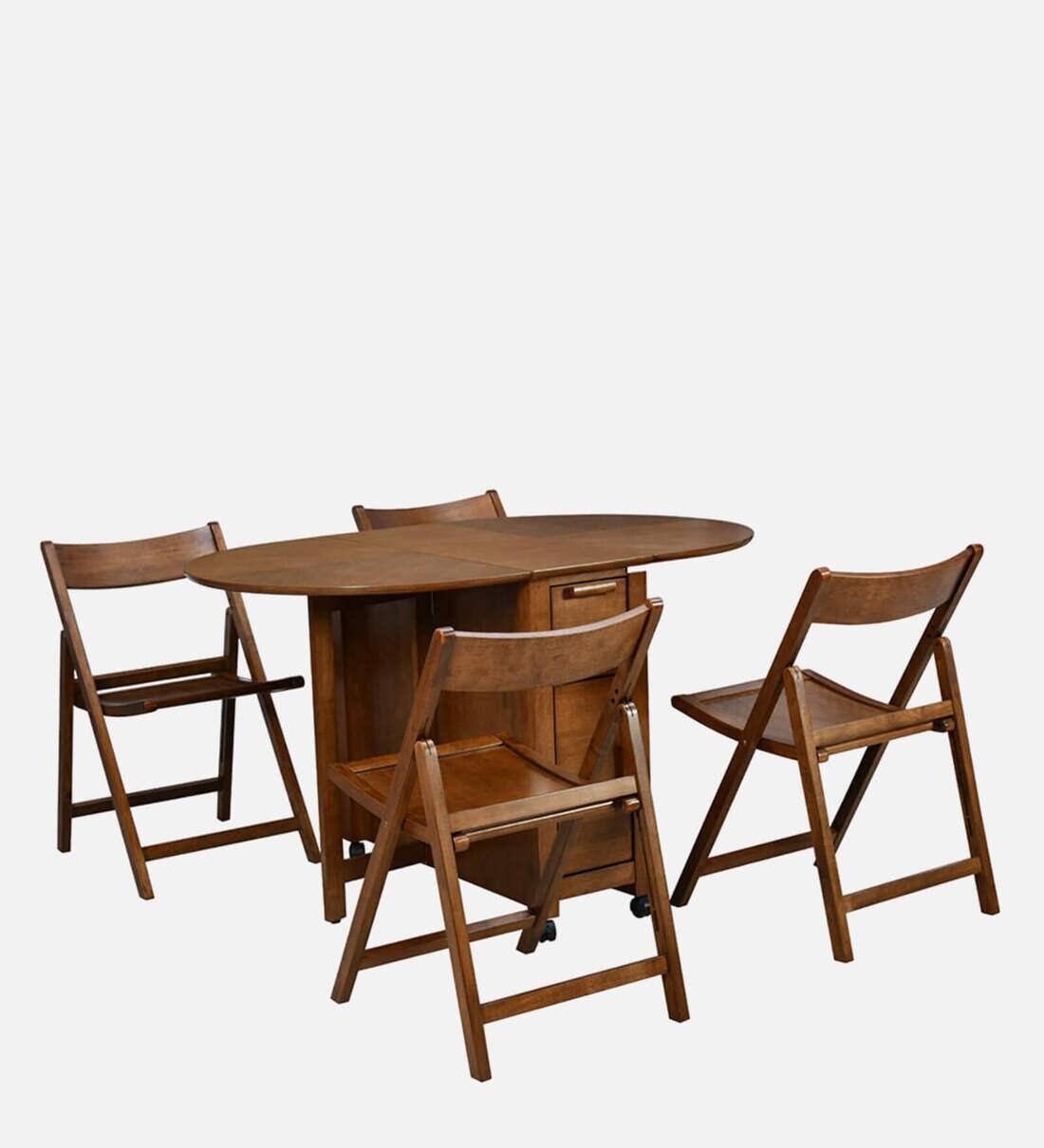 Carven Foaldable 4 Seater Dining Set In Walnut Finish - Ouch Cart