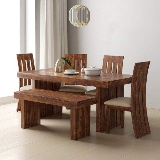 Sheesham Wood Dining Set Six Seater With Bench | Dining Room Furniture In Honey Finish - Ouch Cart