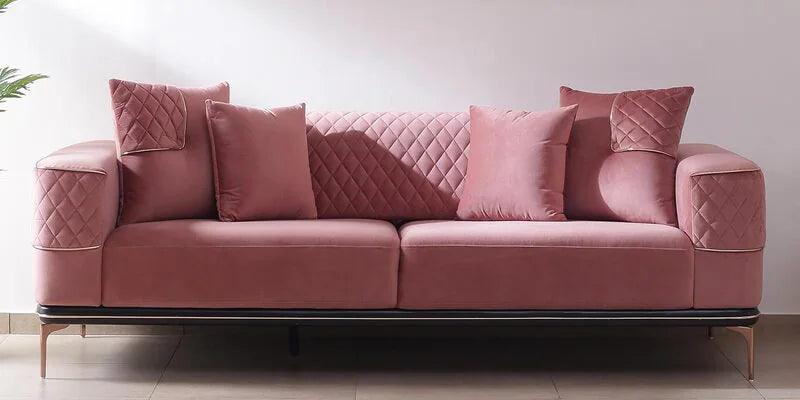 Velvet 3 Seater Sofa In Peach Colour - Ouch Cart