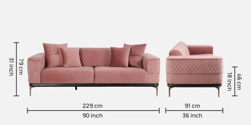 Velvet 3 Seater Sofa In Peach Colour - Ouch Cart