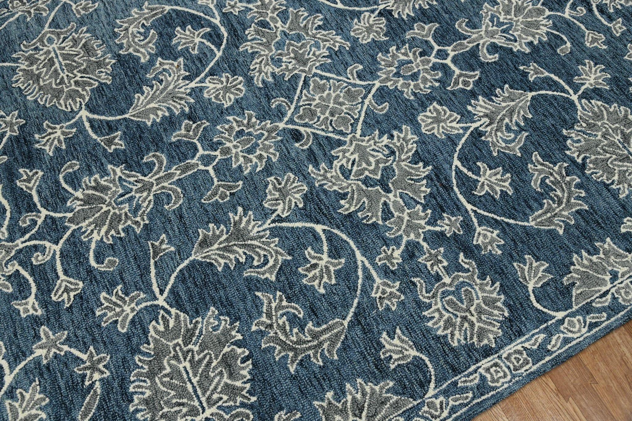 Navy Wool Romania 8X10 Feet Hand-Tufted Carpet - Rug - Ouch Cart