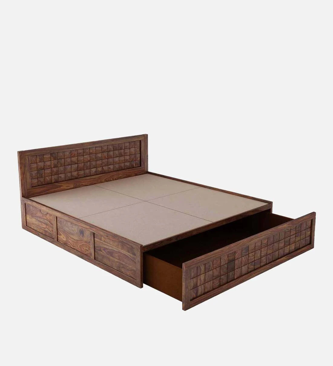 Sheesham Wood King Size Bed in Teak Finish with Drawer Storage