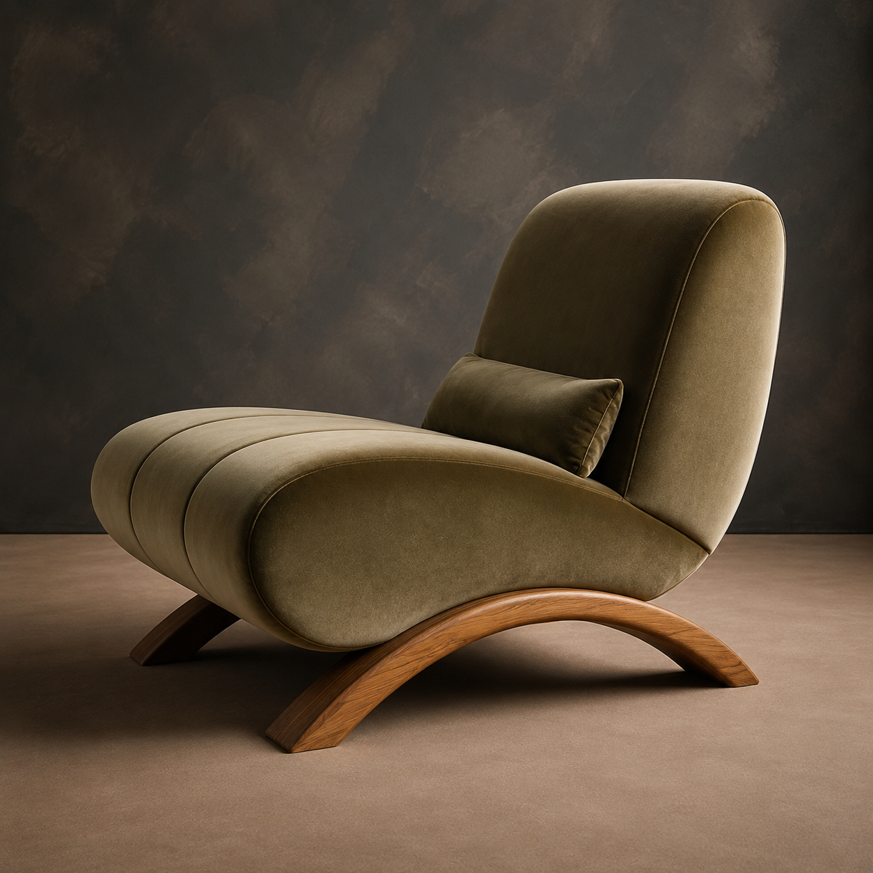 Modern Olive Green Velvet Accent Chair with Curved Wooden Base | Ouch Cart Ouch Cart