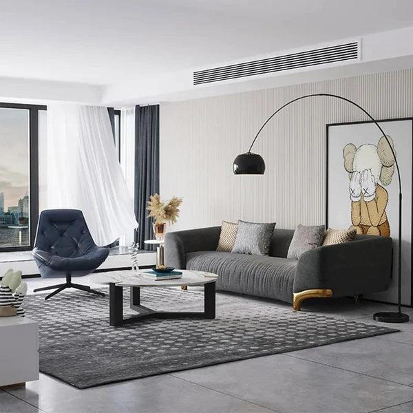 Mitsuki 3-Seat Cotton & Linen Upholstered Sofa with Pillows Gold Legs - Ouch Cart