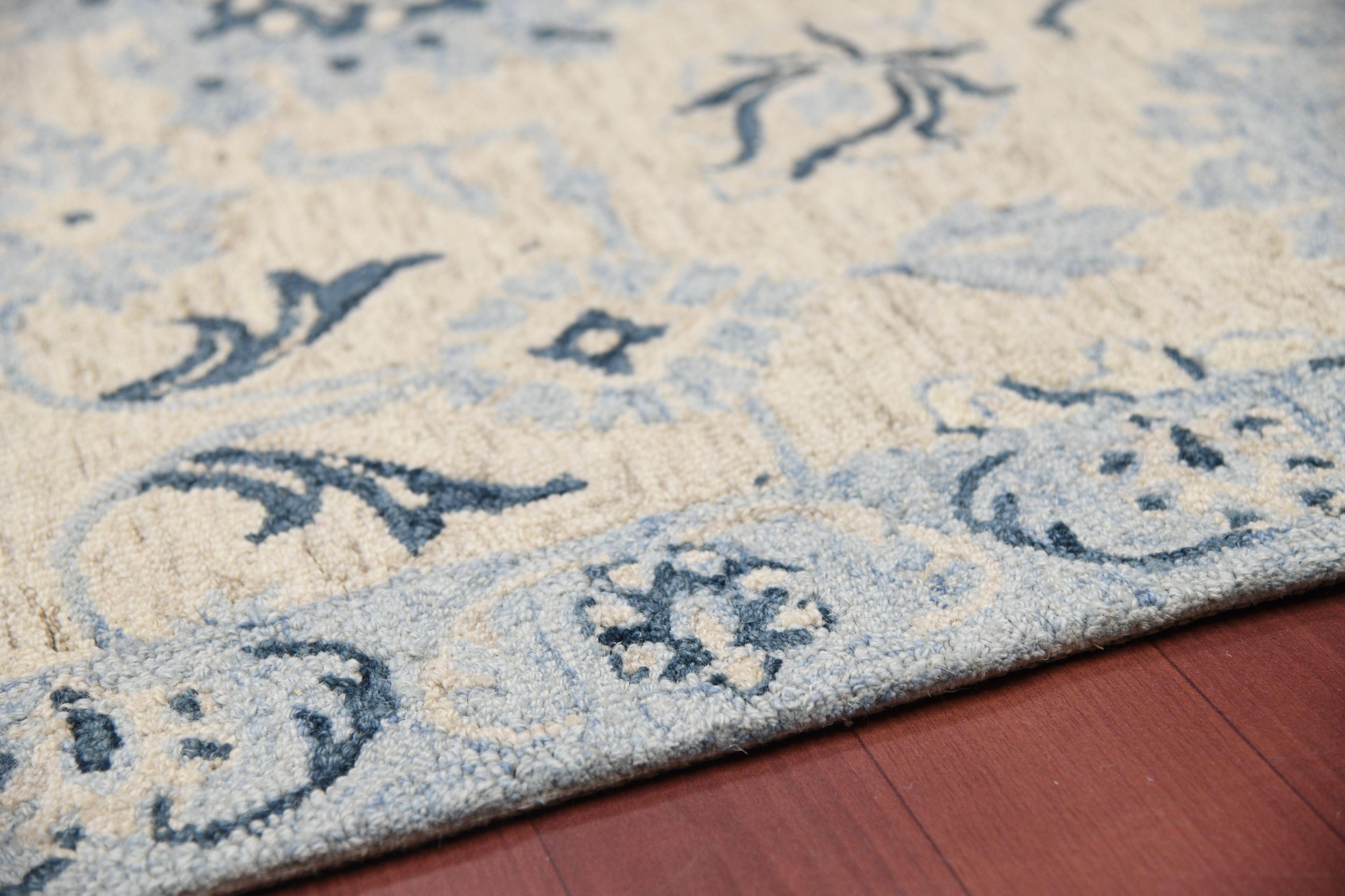 Light Blue Wool Romania 4x6 Feet Hand-Tufted Carpet - Rug - Ouch Cart