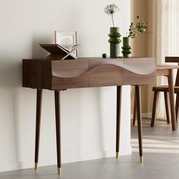 Mitsuki Century Walnut Console Table with 3 Drawers Solid Wood Entryway Table with Storage - Ouch Cart