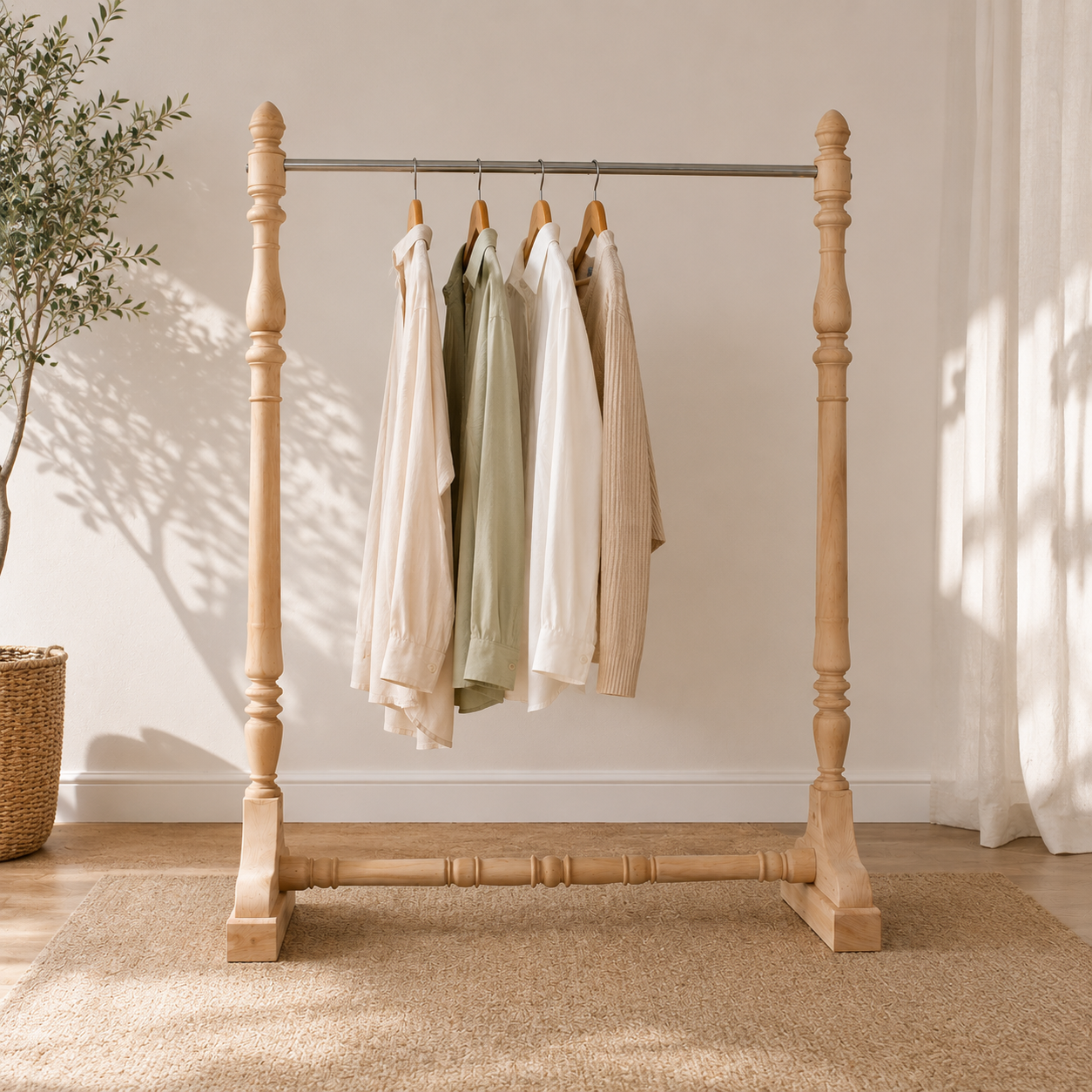 Ouch Cart Wooden Clothes Rack | Freestanding Garment Stand with Hanging Rod for Bedroom OUCH CART