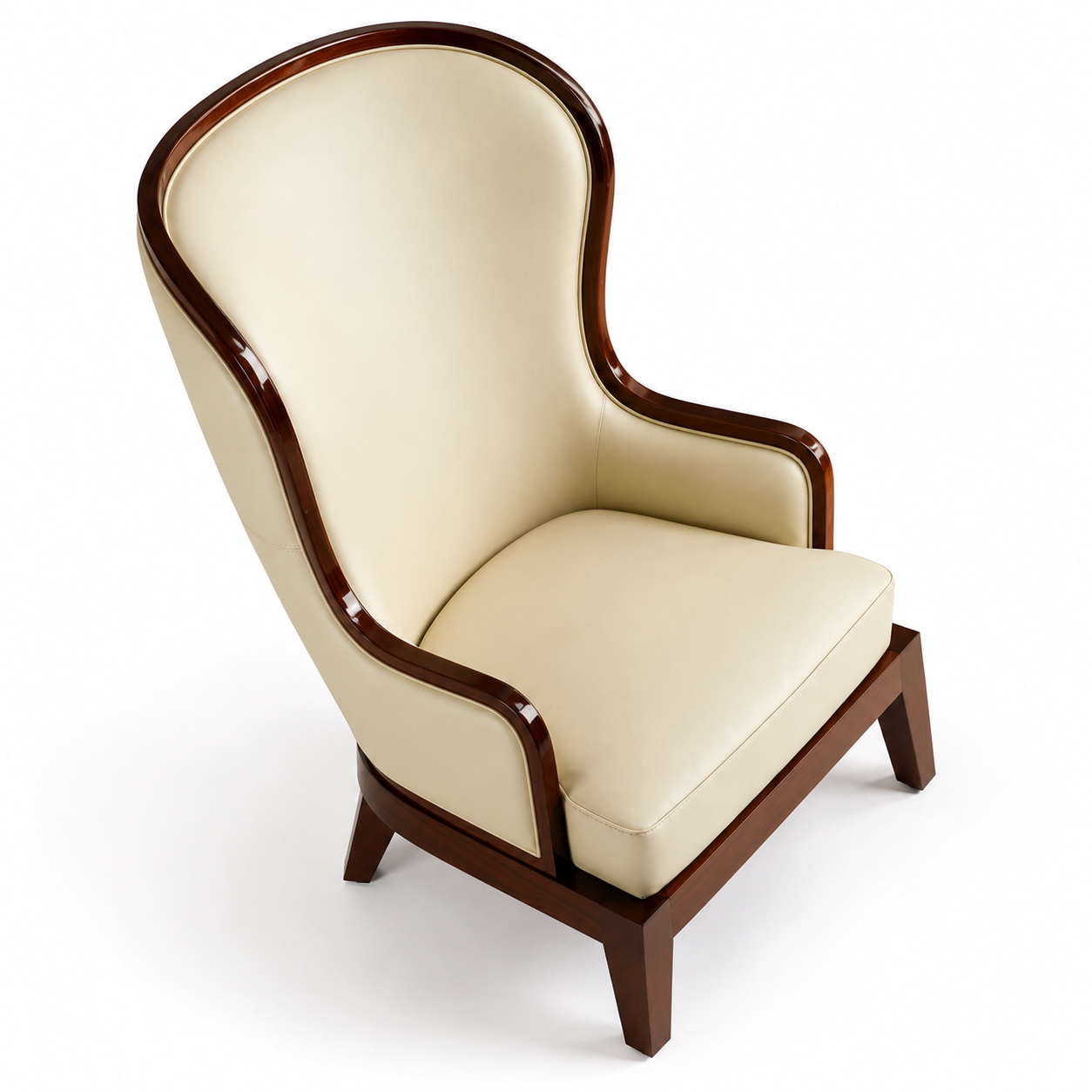 Luxury Cream Wingback Chair | High Back Upholstered Accent Chair with Wooden Frame & Legs | Elegant Living Room Chair