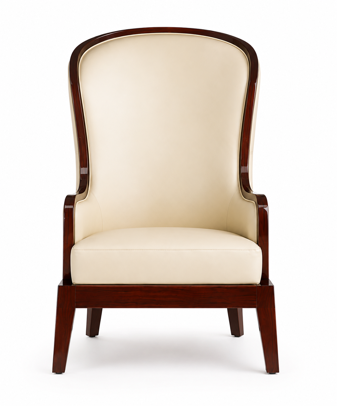 Luxury Cream Wingback Chair | High Back Upholstered Accent Chair with Wooden Frame & Legs | Elegant Living Room Chair