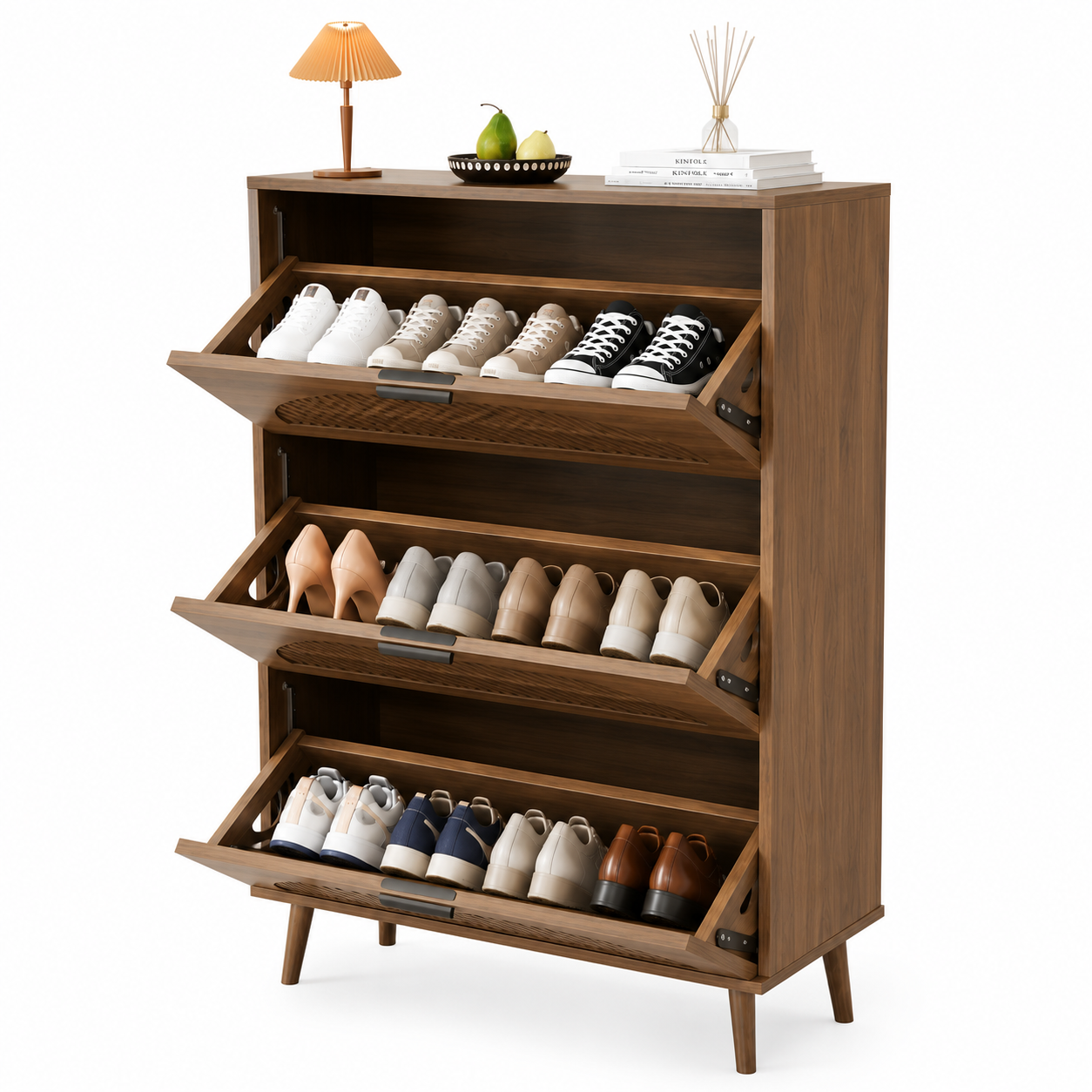 Modern Wooden Shoe Cabinet with 3 Flip Drawers | Space-Saving Shoe Storage Organizer | Multi-Pair Entryway Shoe Rack for Hallway, Living Room & Bedroom OUCH CART