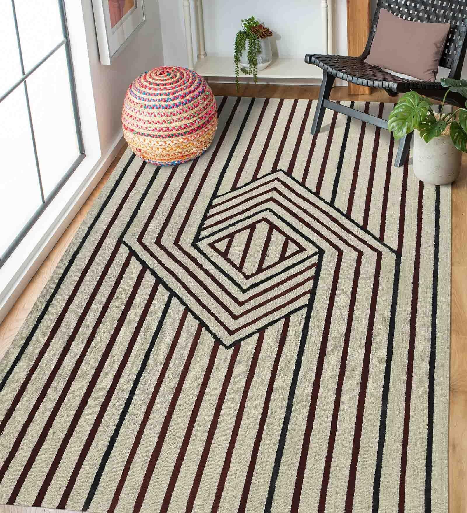 IVORY Wool & Viscose Canyan 5x8 Feet Hand-Tufted Carpet - Rug - Ouch Cart