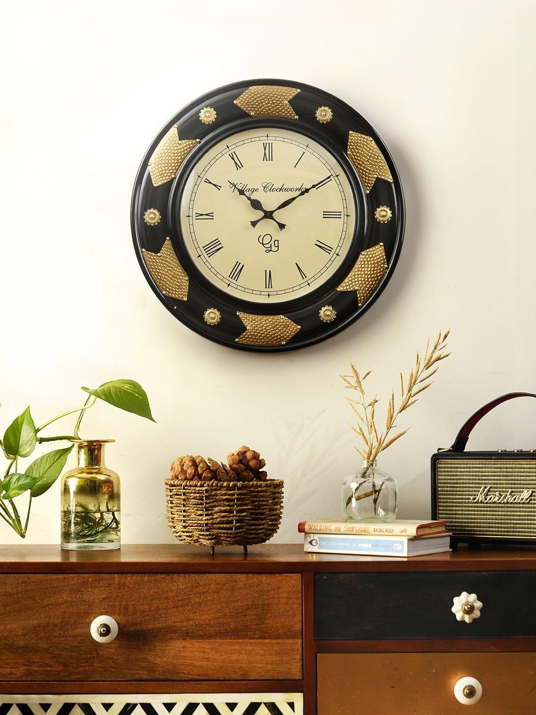 Round Polish with Metal Brass 18 Inches Wall Clock - Ouch Cart