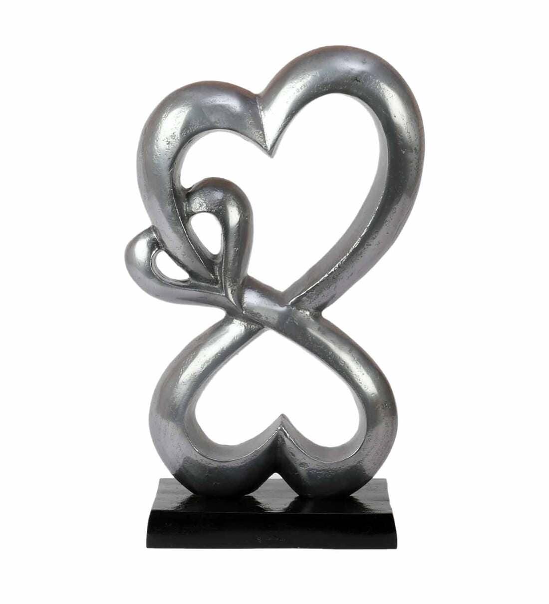 Family Heart Vblue And Black Base Raw Finish Small Sculpture, - Ouch Cart